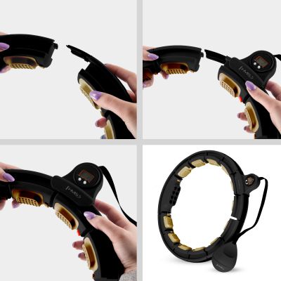 15. Magnetic Hula Hoop Set Black/Gold HHM13 with HMS Counter + Slimming Belt BR163 Black
