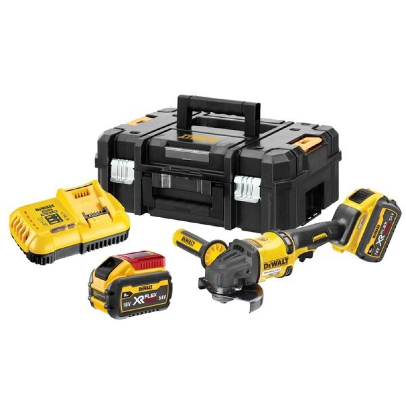 3. DEWALT DCG418X2-QW Cordless Brushless Angle Grinder 125mm 54V FV 2x9Ah Black, Yellow
