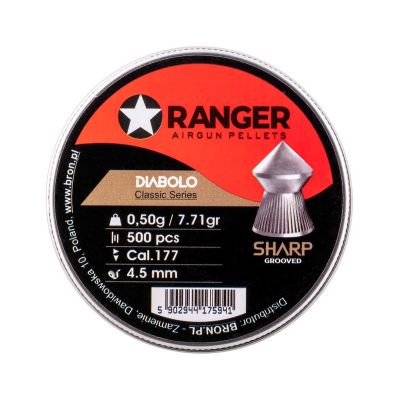 5. 4.5 mm RANGER Diabolo Classic Sharp Grooved pellets, knurled tip, 500 pcs. 0.50 g