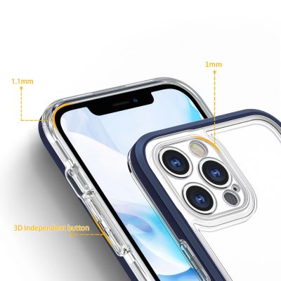 4. Clear 3in1 case for iPhone 12 Pro blue frame gel cover