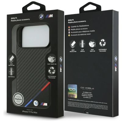 8. BMW M Carbon Tricolor Line MagSafe Case for iPhone 17 Pro Max - Black
