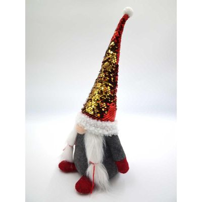 24. DECORATIVE gnome with magic sequins 35cm gray