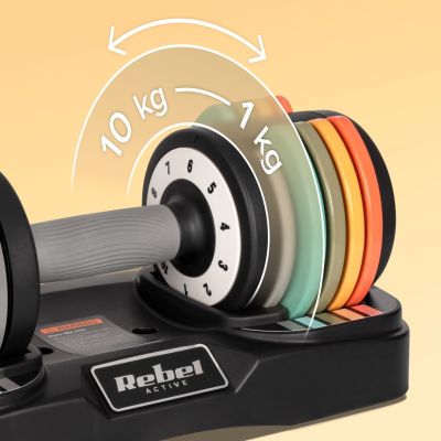 6. REBEL ACTIVE AUTOMATICALLY ADJUSTABLE CAST IRON DUMBBELLS, SET 2X10 KG, 1 KG STROKES RBA2335