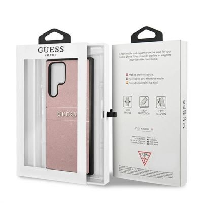 8. Guess Saffiano Strap Case for Samsung Galaxy S22 Ultra - Pink