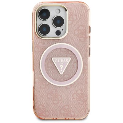 3. Guess IML Metal Glitter 4G Circle Triangle MagSafe Case for iPhone 16 Pro - Pink