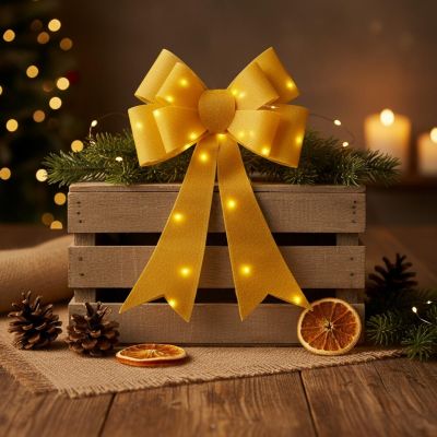12. DECORATIVE BOW 60CM GOLD 25 LED