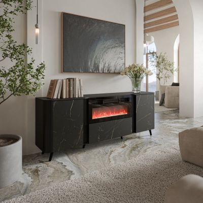 3. VOLARE chest of drawers 200x39x75 black/san sebastian + fireplace