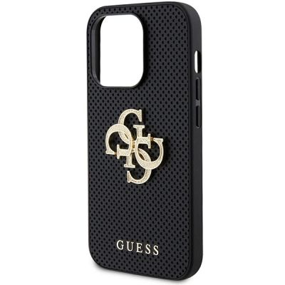 6. Guess Leather Perforated 4G Glitter Logo Case for iPhone 15 Pro - Black