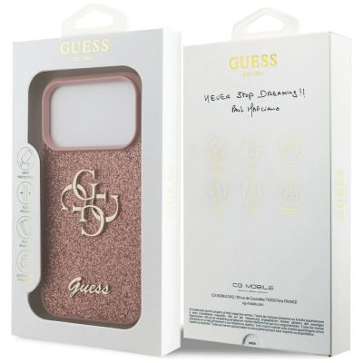 8. Guess Fixed Glitter Big 4G Case for iPhone 17 Pro - Pink