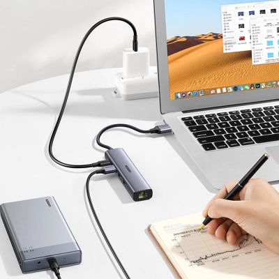 11. Ugreen multifunctional adapter HUB USB 3.0 - 3 x USB / Ethernet RJ-45 / USB Type C PD gray (CM475)