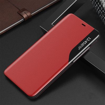 11. Eco Leather View Case elegant bookcase type case with kickstand for iPhone 13 Pro Max red
