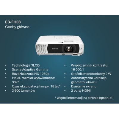 7. EPSON EB-FH08 V11HB54040 LCD projector, FHD, 3600 ANSI 16000:1