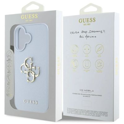 8. Guess Grained Big 4G Logo Small Classic Logo case for iPhone 16 - blue