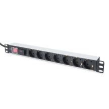 Digitus PDU 19" Rackmount Power Strip, 7x Schuko sockets, 2.0m, 1x Unischuko plug, 16A, on/off, surge protection, aluminum profile