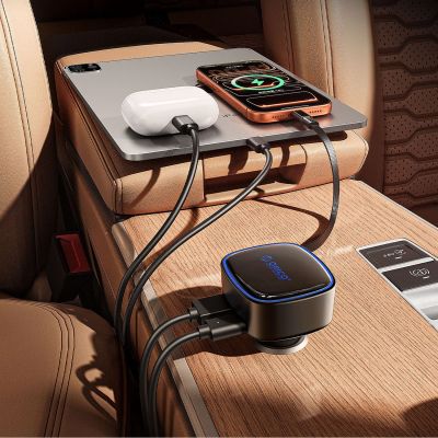 6. Orico FC-66-1A2C 66W Car Charger with Built-in Retractable USB-C Cable - Black