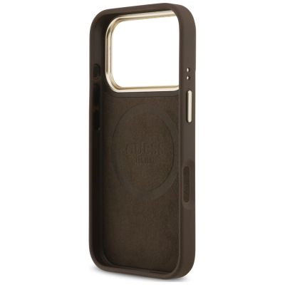 7. Guess 4G Logo Plate MagSafe Case for iPhone 18 Pro / 17 Pro – Brown