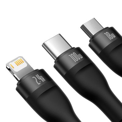 3. Baseus Flash Series II cable USB - USB Type C / Lightning / micro USB 100 W 1.2 m black (CASS030001)