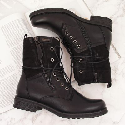 6. Jezzi W JEZ254A lace-up and zipper work boots, black