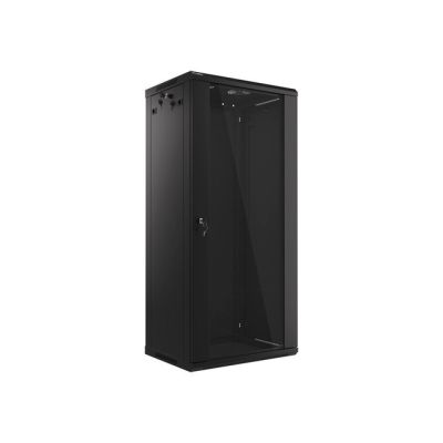 9. Lanberg WF01-6427-10B single-section cabinet (27U; 1300mm / 600mm / 450 mm; wall-mounted; Glass; 19''; black)