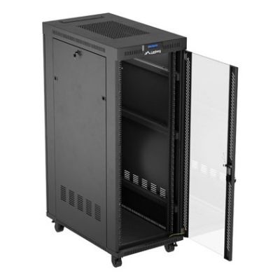 5. Lanberg 19" 32U 600x1000 black floor-standing rack cabinet with glass doors (flat pack)