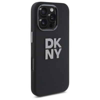 4. DKNY Liquid Silicone Metal Logo iPhone 16 Pro Max Case - Black