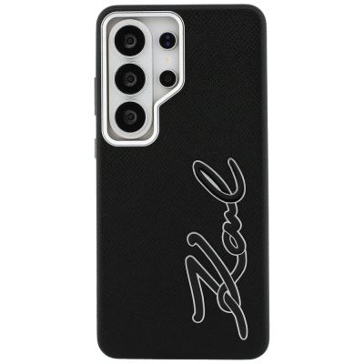 3. Karl Lagerfeld Grained Signature Metal Resin Logo Case for Samsung Galaxy S26 Ultra - Black
