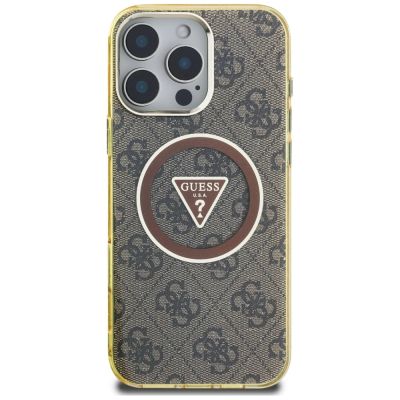 3. Guess IML Metal Glitter 4G Circle Triangle MagSafe Case for iPhone 16 Pro - Brown