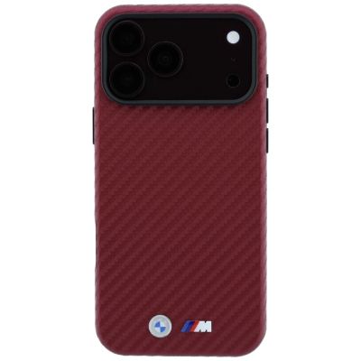 3. BMW M Carbon Metal Logo MagSafe Case for iPhone 17 Pro / 18 Pro - Burgundy