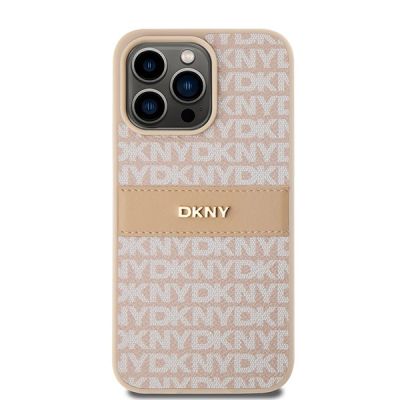 3. DKNY Leather Mono Stripe & Metal Logo case for iPhone 15 Pro Max - pink