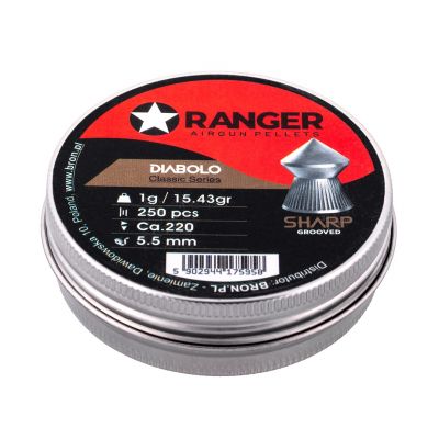 3. 5.5 mm RANGER Diabolo Classic Sharp Grooved pellets, knurled tip, 250 pcs., 1.00 g