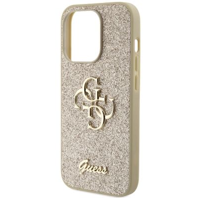 6. Guess Glitter Script Big 4G iPhone 15 Pro Case - Gold