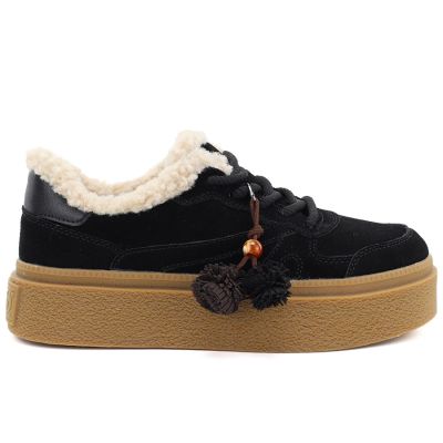 2. Black Kobbo 79665 leather insulated platform shoes