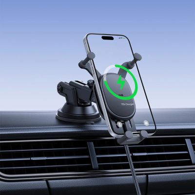 8. Baseus Stable Car Holder with 15W Inductive Charger, Gravity, and Suction Cup - Black