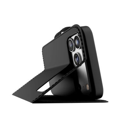 8. Puro Wallet Stand Case for iPhone 17 Pro Max Made of Eco-Leather, with a Flap, Wallet, and Stand Function - Black