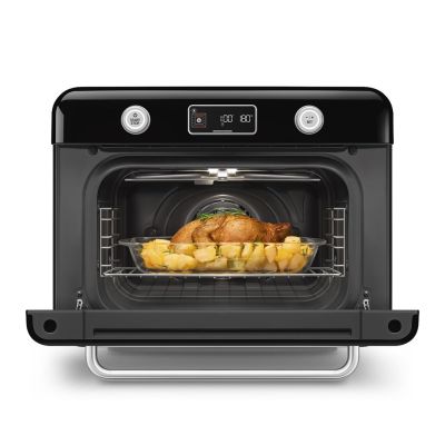 11. Smeg COF01BLEU Small Black Steam Oven Buttons, Rotary