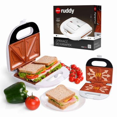 12. ELDOM SANDWICH MAKER ST11B RUDDY 750 W WHITE CERAMIC PLATES