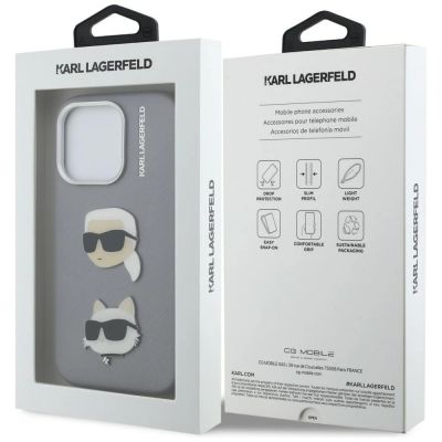 8. Karl Lagerfeld FW Grained Karl & Choupette Heads Pins Case for iPhone 16 Pro - Gray