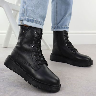 6. Women’s black leather platform ankle boots Rieker 70408-00