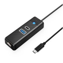 Orico PW3UR25-C3 3-port USB Hub 1x USB-A 3.0 1x USB-C 3.0 1x RJ45 2.5G Ethernet 1 m - Black