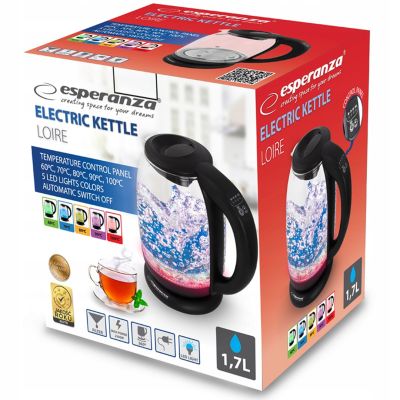15. Esperanza LOIRE EKK027 electric kettle (2200W 1.7l; black)