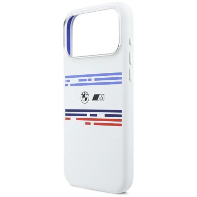 6. BMW M Silicon Horizontal Line MagSafe Case for iPhone 17 Pro Max - White