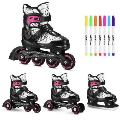 4. NH10907 4in1 ROLLER SKATES WITH EXTENDED HOCKEY BLADES TINTS PINK SIZE M (35-38) NILS EXTREME