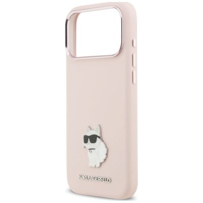 6. Karl Lagerfeld Silicone Choupette Metal Pin Case for iPhone 18 Pro Max / 17 Pro Max – Pink