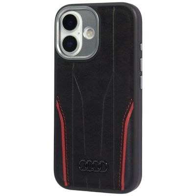3. Audi R8 Genuine Leather MagSafe Case for iPhone 17 - Black and Red