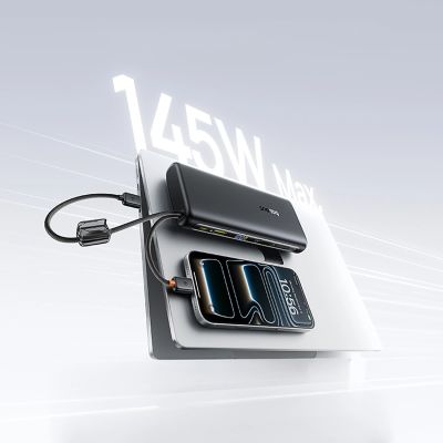 9. Baseus EnerFill FC41 25000mAh 145W Power Bank with Digital Display and Built-in Dual USB-C Cable - Black