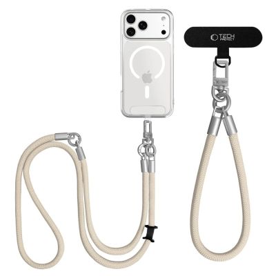 5. Tech-Protect C10S Crossbody Phone Lanyard (114 cm) + Wrist Strap (31 cm) - Beige Titanium