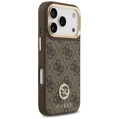 4. Guess 4G Strass Logo & Big Strap Metal Buttons MagSafe Case for iPhone 17 Pro - Brown