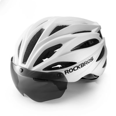 Rockbros Bike Helmet with Visor, Detachable UV Protective Goggles, Unisex, Matte - White