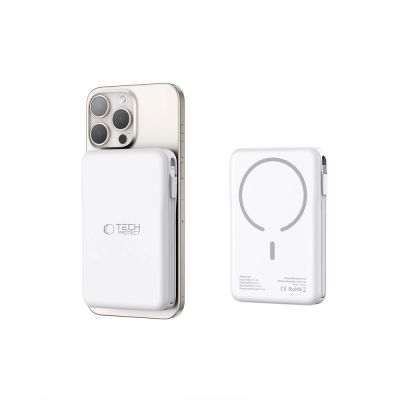 5. Tech-Protect LifeMag PB31 Power Bank with MagSafe 10000mAh 15W USB-C / USB-A / Built-in USB-C / Lightning Cables - White