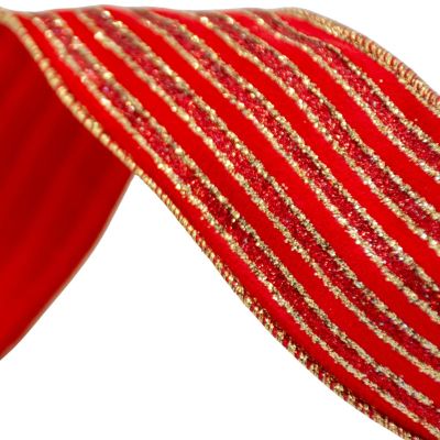 8. RIBBON GOLD STRIPES 6.3CMx3M RED